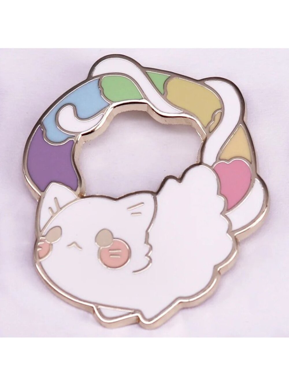 Cute Rainbow Shy Kitten Badge